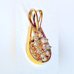 Vtg 14K Gold 10 Diamond Teardrop Pendant ~0.60ctw Cluster Floral Tiffany Style